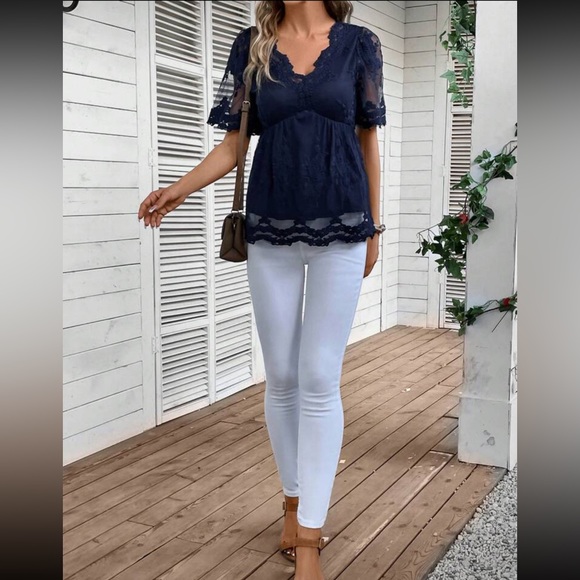 Boho floral embroidered mesh blouse - Picture 4 of 5